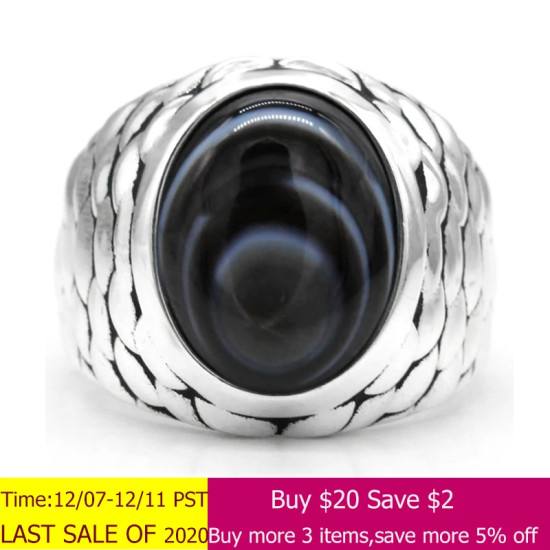 Anillo de Plata de Ley 925 para hombre, piedra de ágata negra, ojo Natural, Punk, Vintage, joyería de fiesta, regalo de joyería fina - malaquita tienda 36