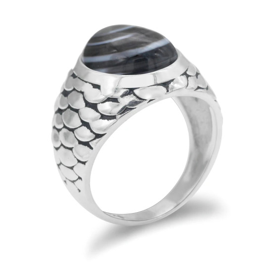 Anillo de Plata de Ley 925 para hombre, piedra de ágata negra, ojo Natural, Punk, Vintage, joyería de fiesta, regalo de joyería fina - malaquita tienda 36