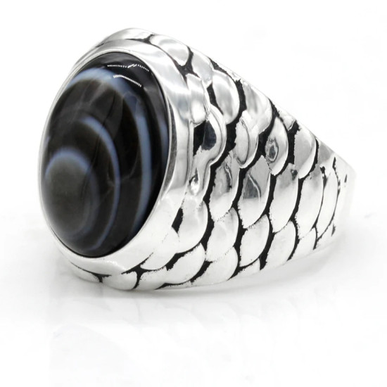 Anillo de Plata de Ley 925 para hombre, piedra de ágata negra, ojo Natural, Punk, Vintage, joyería de fiesta, regalo de joyería fina - malaquita tienda 36