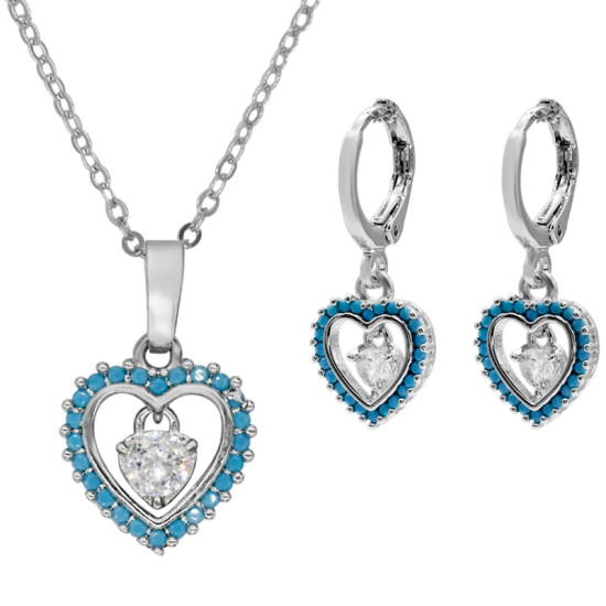 Conjuntos de joyería fina de Plata de Ley 925, collar llamativo de turquesa y CZ, pendientes con forma de corazón, estilo romántico, regalo de joyería de boda - malaquita tienda 36