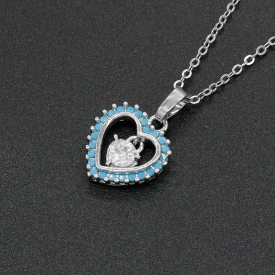 Conjuntos de joyería fina de Plata de Ley 925, collar llamativo de turquesa y CZ, pendientes con forma de corazón, estilo romántico, regalo de joyería de boda - malaquita tienda 36