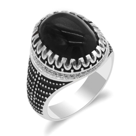 Anillo para hombre estilo Retro Punk Vintage negro ovalado piedra Natural de ónice diseño exquisito artesanal, joyería de boda para hombre Anillo para hombre estilo Retro Punk Vintage negro ovalado piedra Natural de ónice diseño exquisito artesanal, joyería de boda para hombre
