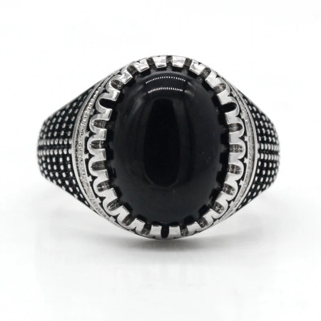 Anillo para hombre estilo Retro Punk Vintage negro ovalado piedra Natural de ónice diseño exquisito artesanal, joyería de boda para hombre Anillo para hombre estilo Retro Punk Vintage negro ovalado piedra Natural de ónice diseño exquisito artesanal, joyería de boda para hombre