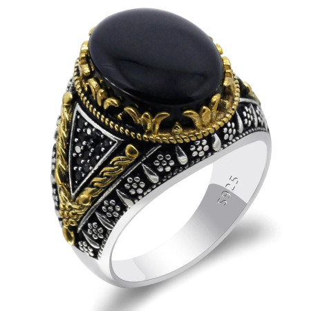 Anillo de Plata de Ley 925 con piedra de ágata Natural negra para hombre, joyería turca hecha a mano, Shofar, súper genial