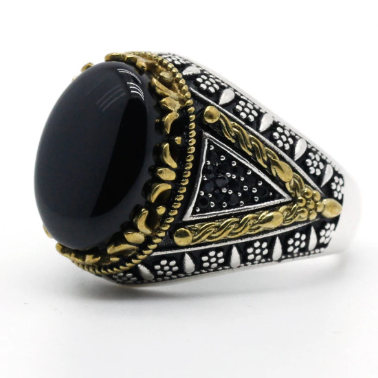 Anillo de Plata de Ley 925 con piedra de ágata Natural negra para hombre, joyería turca hecha a mano, Shofar, súper genial - malaquita tienda 36