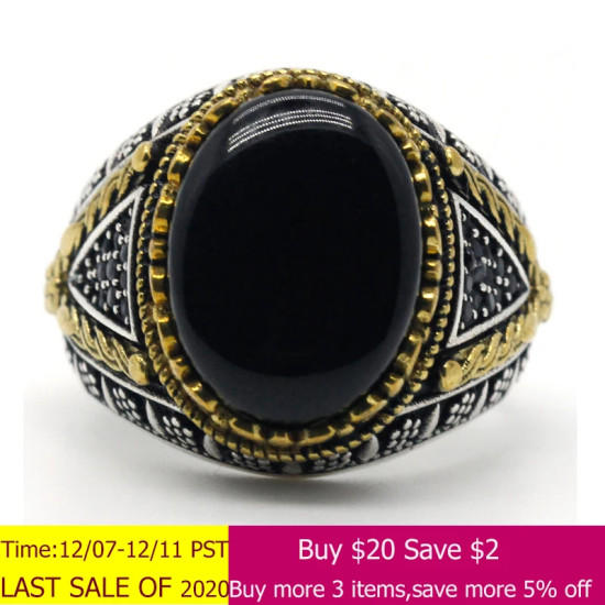 Anillo de Plata de Ley 925 con piedra de ágata Natural negra para hombre, joyería turca hecha a mano, Shofar, súper genial - malaquita tienda 36