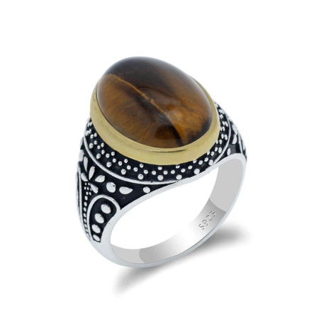 Todas las estaciones-anillo Vintage Punk para hombre, de ojo de Tigre, Color negro clásico, plata 925, Bijoux Aneis, regalo de joyería Todas las estaciones-anillo Vintage Punk para hombre, de ojo de Tigre, Color negro clásico, plata 925, Bijoux Aneis, regalo de joyería