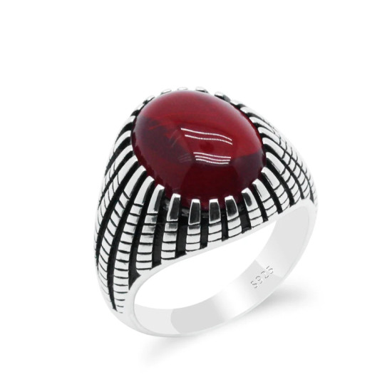 Anillo de plata 925 para hombre, piedra Natural de corindón rojo, baratija de fuente de moda, diseño delicado, joyería fina, anillos de boda - malaquita tienda 36