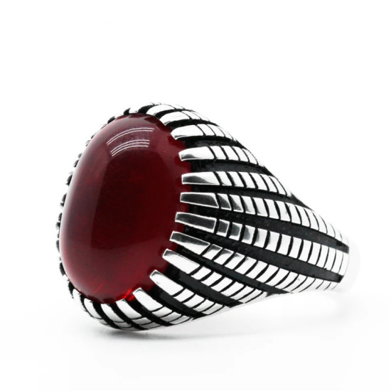 Anillo de plata 925 para hombre, piedra Natural de corindón rojo, baratija de fuente de moda, diseño delicado, joyería fina, anillos de boda - malaquita tienda 36