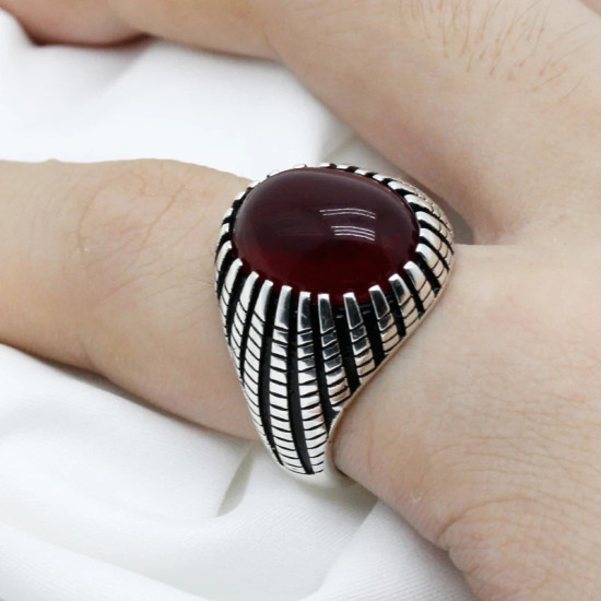 Anillo de plata 925 para hombre, piedra Natural de corindón rojo, baratija de fuente de moda, diseño delicado, joyería fina, anillos de boda - malaquita tienda 36