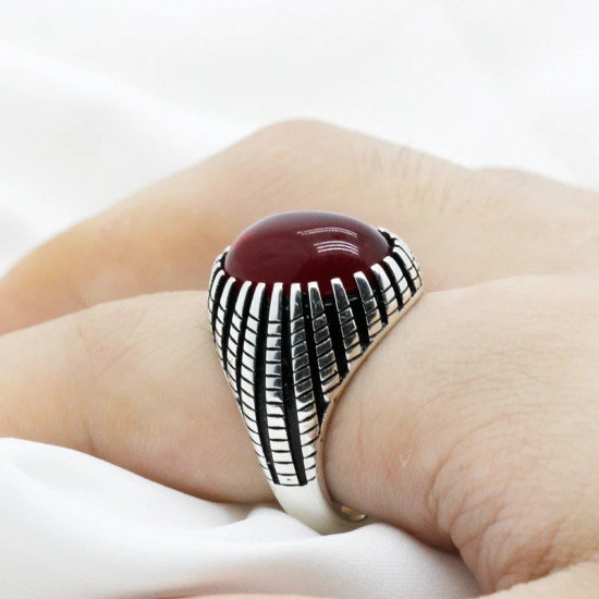 Anillo de plata 925 para hombre, piedra Natural de corindón rojo, baratija de fuente de moda, diseño delicado, joyería fina, anillos de boda - malaquita tienda 36