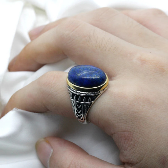 Anillos de plata de ley 925 auténtica para hombres, piedra de lapislázuli Natural, regalo de moda para hombres, anillos exquisitos para fiesta/boda, joyería fina - malaquita tienda 36