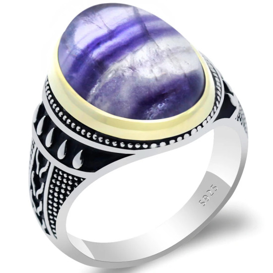 Anillo de plata de primera ley con piedra Natural para hombre, sortija, plata esterlina 925, goteo, niebla, montaña, fiesta, boda, joyería fina - malaquita tienda 36