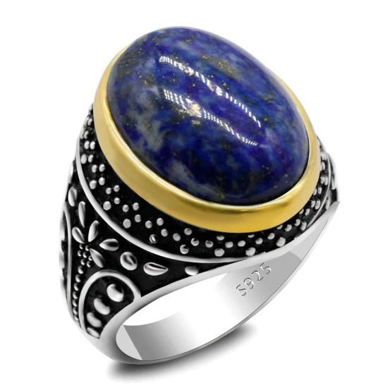 Anillo de plata de ley s925 lapislázuli Natural para hombre, estilo Punk turco Vintage, diseño de gota de agua, conjunto de joyería alta para hombre - malaquita tienda 36