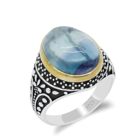 Anillos de plata 925 pura para hombre, piedra de fluorita Natural azul, anillos exquisitos hechos a mano para boda/Fiesta, regalos de moda, joyería fina Anillos de plata 925 pura para hombre, piedra de fluorita Natural azul, anillos exquisitos hechos a mano para boda/Fiesta, regalos de moda, joyería fina