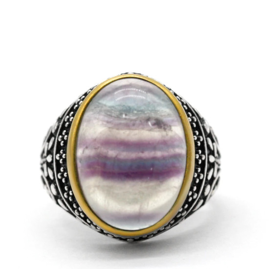 Anillo de plata 925 pura para hombre y mujer, conjunto de joyería Vintage con forma de nube de fluorita Natural púrpura, regalo de boda/fiesta - malaquita tienda 36