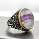 Anillo de plata 925 pura para hombre y mujer, conjunto de joyería Vintage con forma de nube de fluorita Natural púrpura, regalo de boda/fiesta - malaquita tienda 36