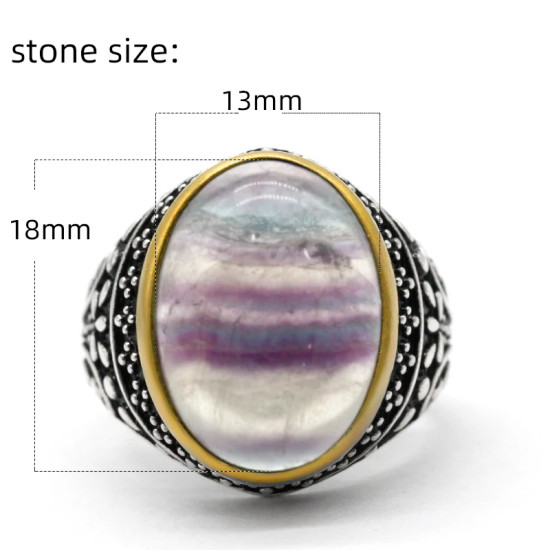 Anillo de plata 925 pura para hombre y mujer, conjunto de joyería Vintage con forma de nube de fluorita Natural púrpura, regalo de boda/fiesta - malaquita tienda 36