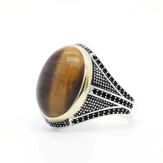 Anillos de plata 925 pura para hombre, con piedras preciosas naturales, Ojo de Tigre, garra de piedra, estilo Punk exquisito y único, hecho a mano - malaquita tienda 36