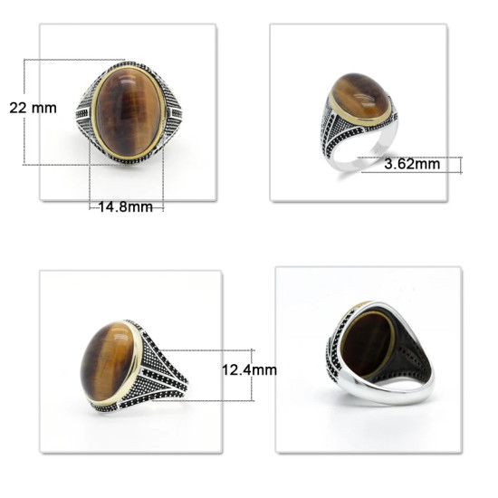 Anillos de plata 925 pura para hombre, con piedras preciosas naturales, Ojo de Tigre, garra de piedra, estilo Punk exquisito y único, hecho a mano - malaquita tienda 36