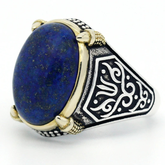 Anillos de plata 925 auténtica para hombre, joyería de boda a la moda, piedra lapislázuli Natural azul - malaquita tienda 36