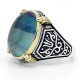 Anillos de plata 925 auténtica para hombre, con piedra de fluorita Natural azul, joyería fina turca, estilo Punk Retro - malaquita tienda 36