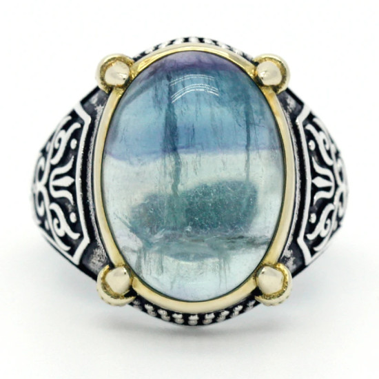 Anillos de plata 925 auténtica para hombre, con piedra de fluorita Natural azul, joyería fina turca, estilo Punk Retro - malaquita tienda 36