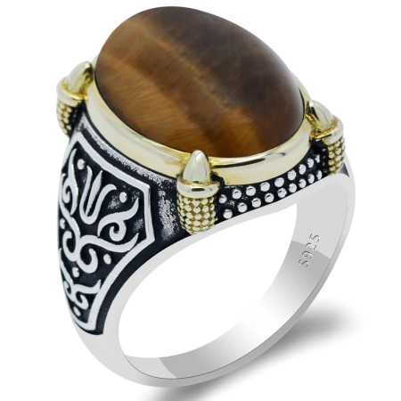 Anillo de plata 925 para hombre, con ojos de tigre naturales, estilo Retro Vintage, joyería de boda Anillo de plata 925 para hombre, con ojos de tigre naturales, estilo Retro Vintage, joyería de boda