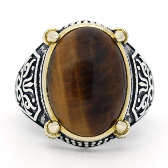 Anillo de plata 925 para hombre, con ojos de tigre naturales, estilo Retro Vintage, joyería de boda - malaquita tienda 36