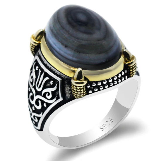 Anillo de plata 925 auténtica para hombre, piedra de ágata Natural, estilo Retro Punk, Vintage, garra, joyería de la suerte para boda/Fiesta, joyería fina - malaquita tienda 36