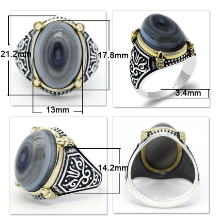 Anillo de plata 925 auténtica para hombre, piedra de ágata Natural, estilo Retro Punk, Vintage, garra, joyería de la suerte para boda/Fiesta, joyería fina
