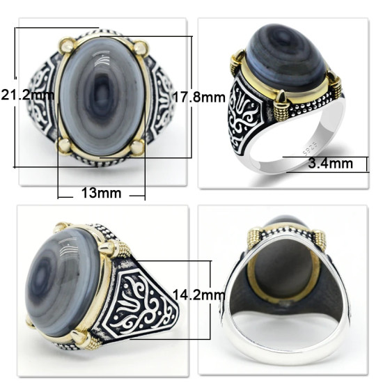 Anillo de plata 925 auténtica para hombre, piedra de ágata Natural, estilo Retro Punk, Vintage, garra, joyería de la suerte para boda/Fiesta, joyería fina - malaquita tienda 36