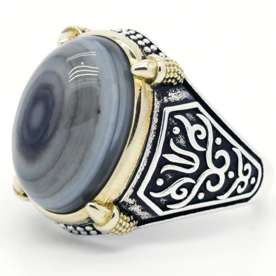 Anillo de plata 925 auténtica para hombre, piedra de ágata Natural, estilo Retro Punk, Vintage, garra, joyería de la suerte para boda/Fiesta, joyería fina - malaquita tienda 36