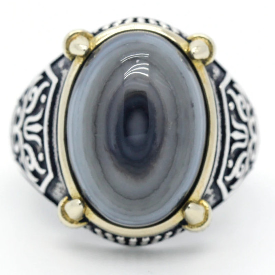 Anillo de plata 925 auténtica para hombre, piedra de ágata Natural, estilo Retro Punk, Vintage, garra, joyería de la suerte para boda/Fiesta, joyería fina - malaquita tienda 36