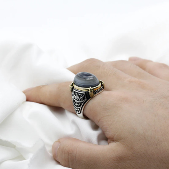 Anillo de plata 925 auténtica para hombre, piedra de ágata Natural, estilo Retro Punk, Vintage, garra, joyería de la suerte para boda/Fiesta, joyería fina - malaquita tienda 36