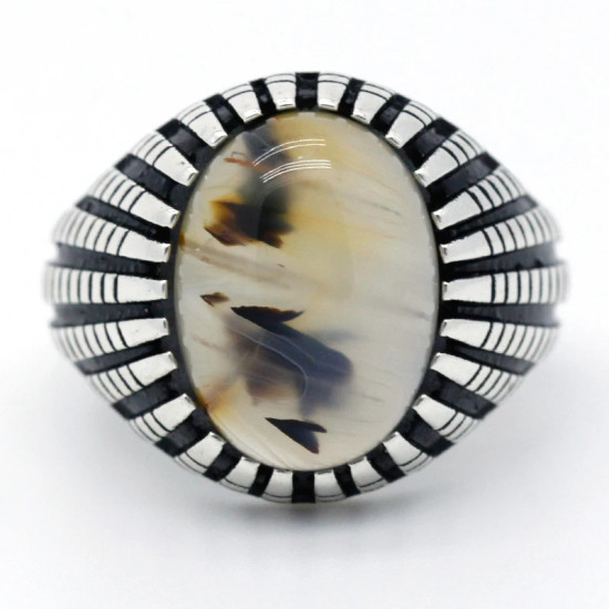 Anillos de plata de ley 925 para hombre, piedra de ágata Natural, anillo de estilo Punk Retro para hombre, joyería de fiesta, joyería fina hecha a mano - malaquita tienda 36