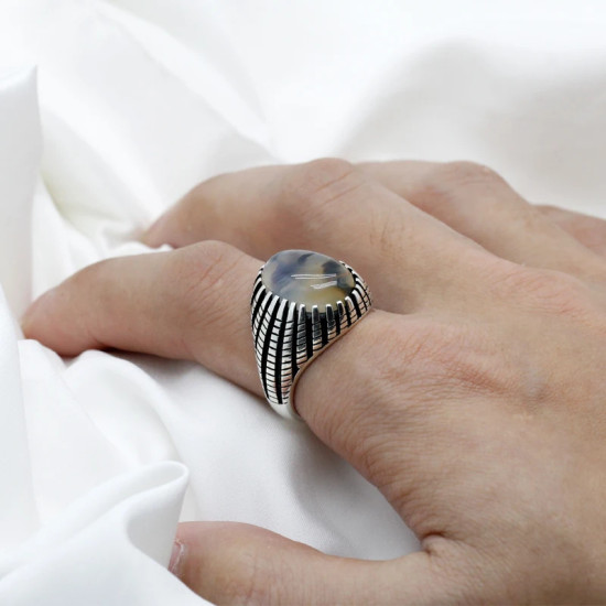 Anillos de plata de ley 925 para hombre, piedra de ágata Natural, anillo de estilo Punk Retro para hombre, joyería de fiesta, joyería fina hecha a mano - malaquita tienda 36