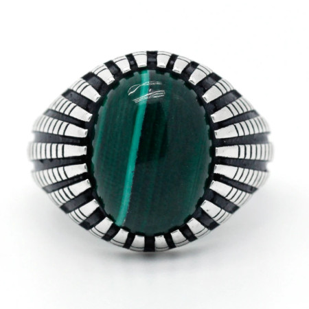 Anillo de Plata de Ley 925 auténtica para hombre, piedra de malaquita Natural verde, estilo Punk, joyería fina para fiesta/boda Anillo de Plata de Ley 925 auténtica para hombre, piedra de malaquita Natural verde, estilo Punk, joyería fina para fiesta/boda