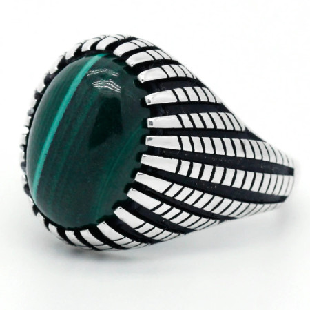Anillo de Plata de Ley 925 auténtica para hombre, piedra de malaquita Natural verde, estilo Punk, joyería fina para fiesta/boda Anillo de Plata de Ley 925 auténtica para hombre, piedra de malaquita Natural verde, estilo Punk, joyería fina para fiesta/boda