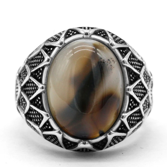 Anillos de ónix Natural para hombre, de Plata de Ley 925, piedra de ágata oceánica Natural, estilo Punk, conjunto de anillos de joyería turca para mujer - malaquita tienda 36