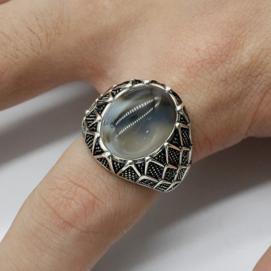 Anillos de ónix Natural para hombre, de Plata de Ley 925, piedra de ágata oceánica Natural, estilo Punk, conjunto de anillos de joyería turca para mujer - malaquita tienda 36