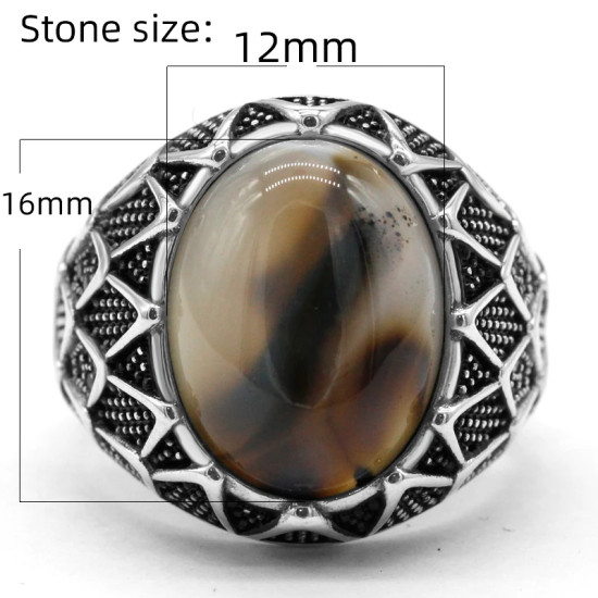 Anillos de ónix Natural para hombre, de Plata de Ley 925, piedra de ágata oceánica Natural, estilo Punk, conjunto de anillos de joyería turca para mujer - malaquita tienda 36