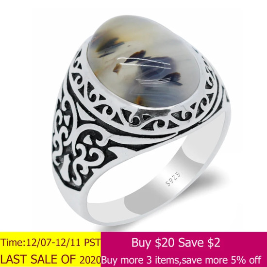 Anillo de piedra de ágata Natural, anillo de plata 925 auténtica para hombre, Animal, mariposa, estilo Punk, joyería turca, anillo de sello, regalo de joyería - malaquita tienda 36