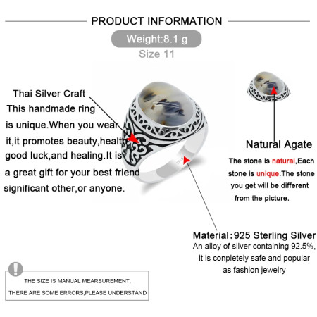 Anillo de piedra de ágata Natural, anillo de plata 925 auténtica para hombre, Animal, mariposa, estilo Punk, joyería turca, anillo de sello, regalo de joyería Anillo de piedra de ágata Natural, anillo de plata 925 auténtica para hombre, Animal, mariposa, estilo Punk, joyería turca, anillo de sello, regalo de joyería