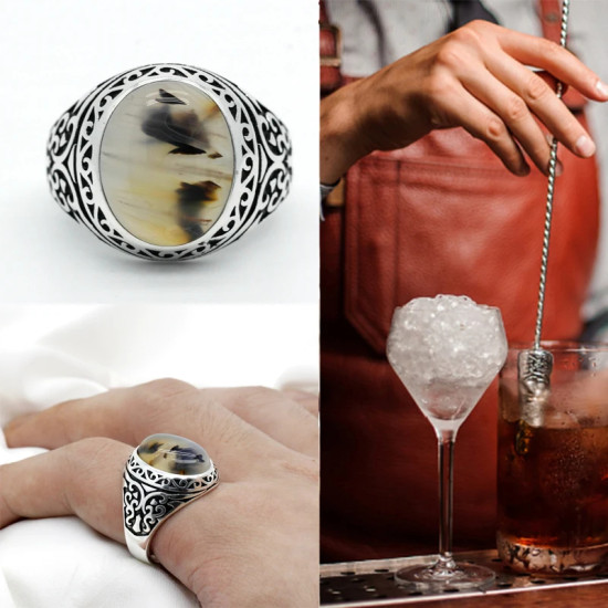 Anillo de piedra de ágata Natural, anillo de plata 925 auténtica para hombre, Animal, mariposa, estilo Punk, joyería turca, anillo de sello, regalo de joyería - malaquita tienda 36