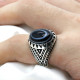 Anillo de plata 925 para hombre, piedra de ágata Natural, estilo Punk Retro, joyería turca, anillo de la suerte hecho a mano, regalo de joyería fina - malaquita tienda 36