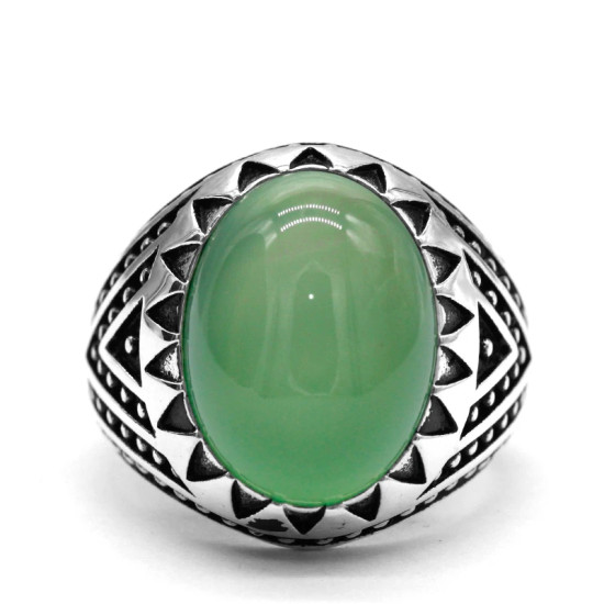 Anillos de plata de ley 925 para hombre, conjunto de anillos de pavo de piedra de ónix verde Natural, estilo Punk, joyería de boda de moda 2022, anillo para mujer - malaquita tienda 36