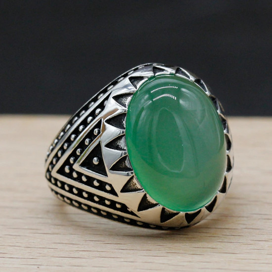 Anillos de plata de ley 925 para hombre, conjunto de anillos de pavo de piedra de ónix verde Natural, estilo Punk, joyería de boda de moda 2022, anillo para mujer - malaquita tienda 36