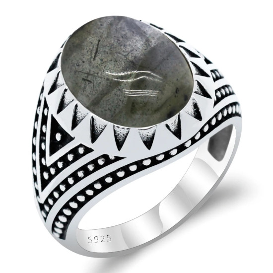 Anillo de plata 925 auténtica para hombre, con piedra lunar Natural, Retro, Vintage, para fiesta/boda, joyería turca hecha a mano - malaquita tienda 36