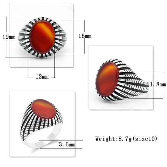 Anillo de piedra de ágata Natural para hombre, de Plata de Ley 925, estilo Retro Vintage, Plata tailandesa, joyería de boda turca, joyería fina - malaquita tienda 36